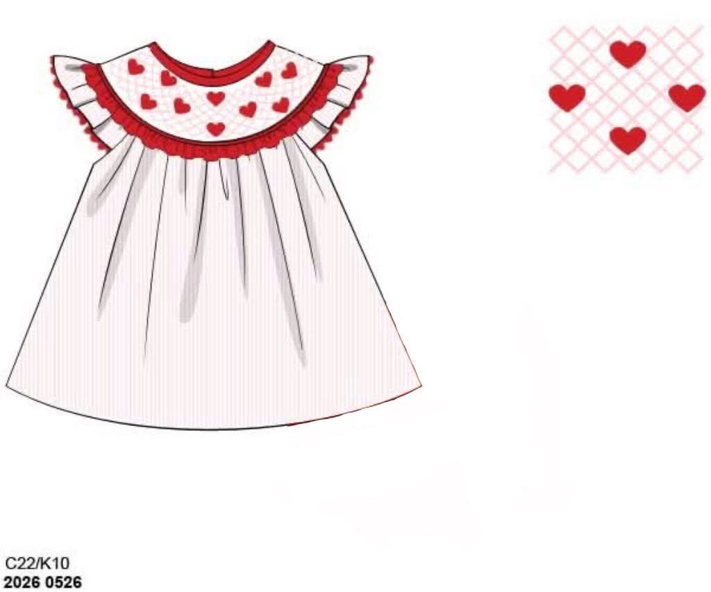 Pre Order 146: Valentines- Girls Geo Smocked Hearts Woven Shirt