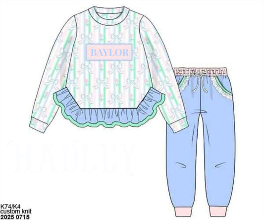 RTS: Knit Jogger- Girls Name Smock Prescott Petals Jogger Set "BAYLOR"