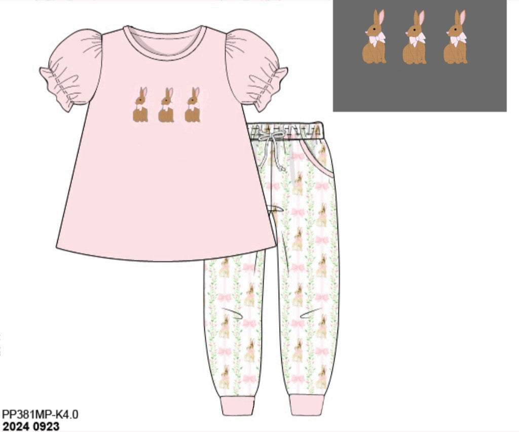 RTS: Bunny Grove- Girls Embroidered Knit Jogger Set