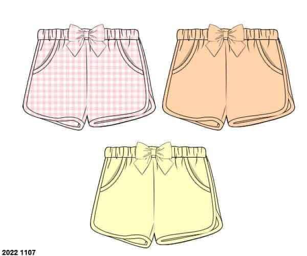Pre Order 136: 3pc Bottom Packs- Girls Pale Yellow, Peach, & Pink Gingham Shortie Shorts