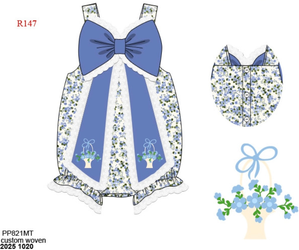 Pre Order 137: Petals and Pinstripes- Girls Woven Bubble