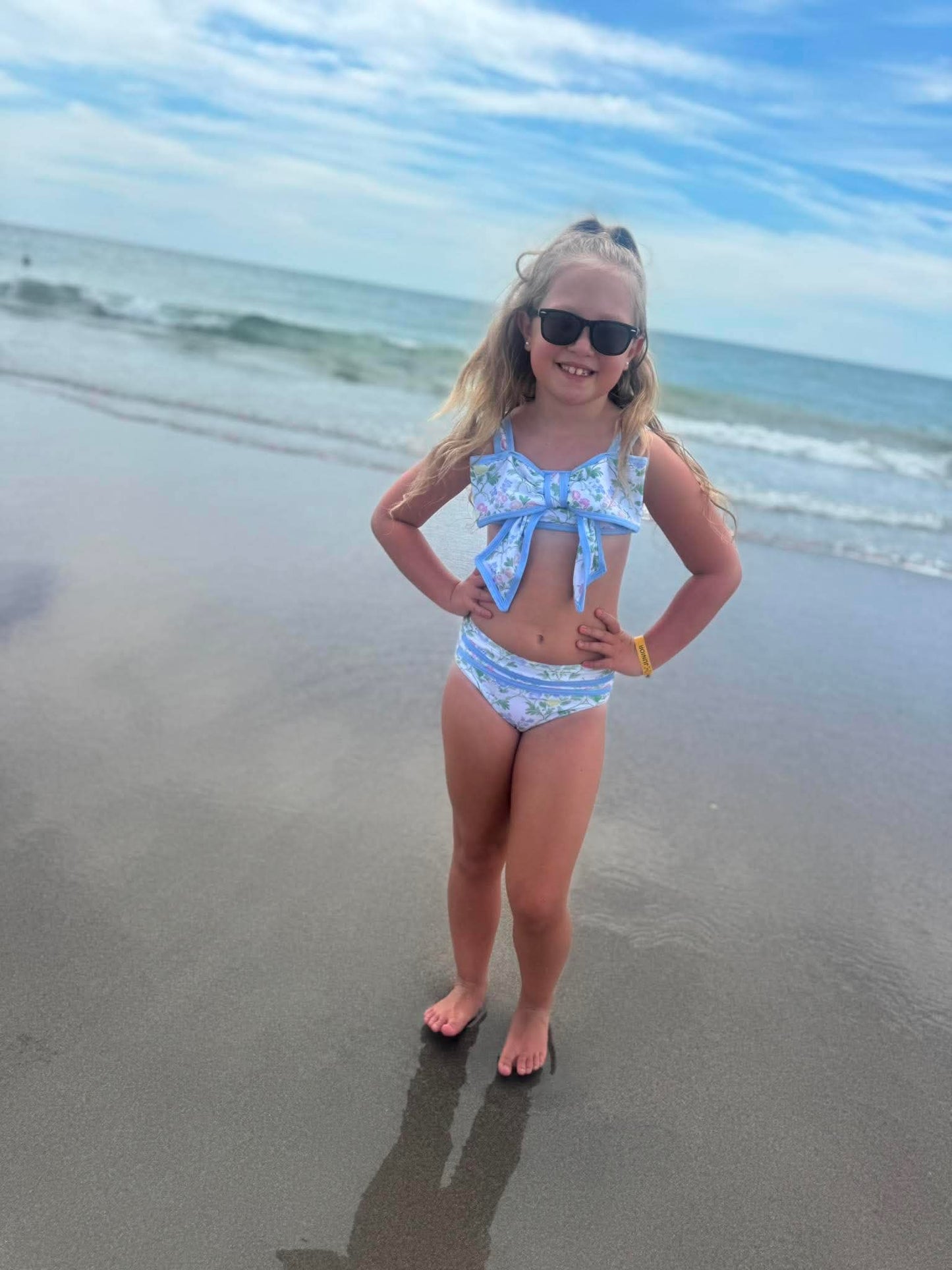 RTS: Mary-Keene Floral & Stripe- Mom/Mini 2pc Bow Rash Guard Swim