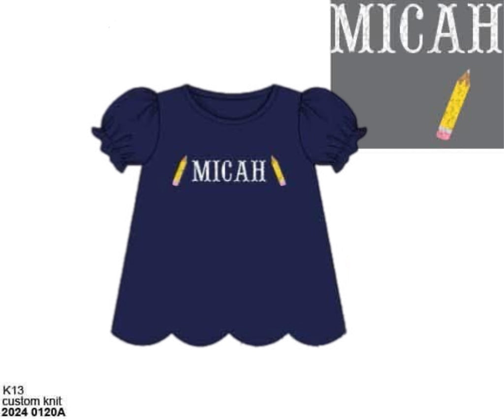 Pre Order 139: BTS Shirt Only- Girls French Knot Pencil Monogram Shirt