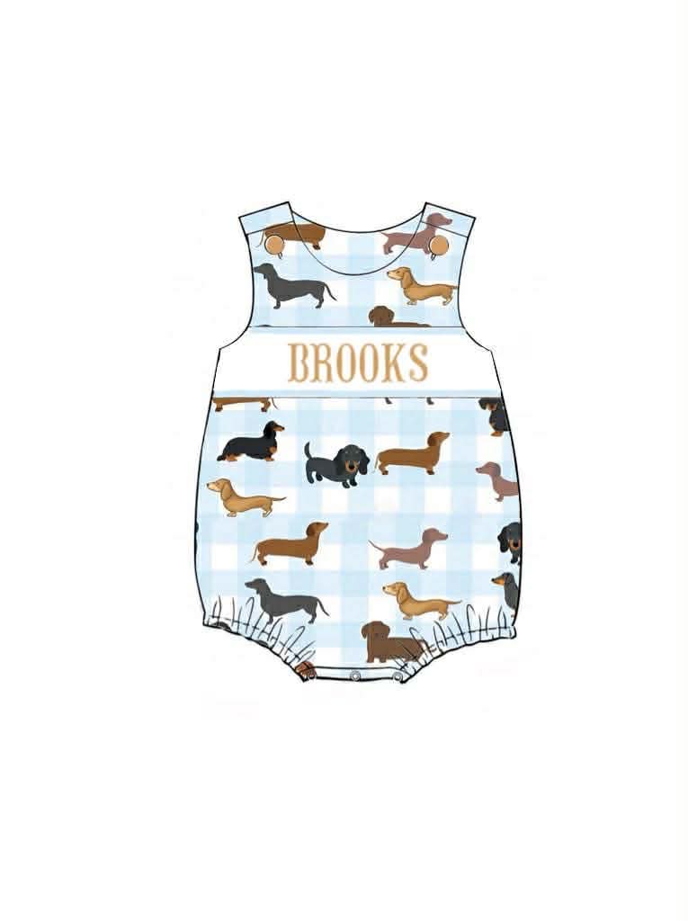 Pre Order 138: Darling Dachsunds- Boys Knit Name Smock Bubble