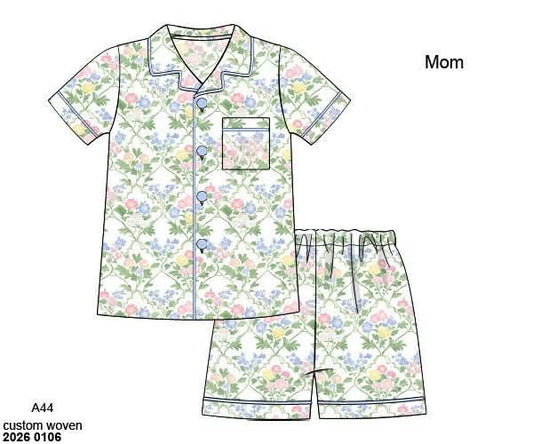 Pre Order 138: Mary-Keene Floral & Stripe Mom/Mini 2pc Satin Lounge Set