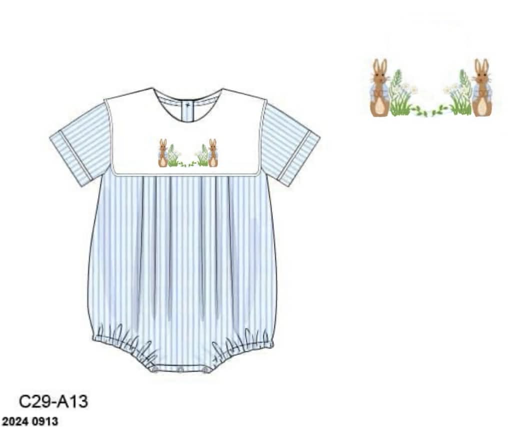 RTS: Bunny Crest- Boys Woven Bubble (No Monogram)