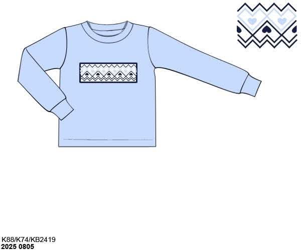 Pre Order 146: Valentines- Boys Long Sleeve Geo Smocked Hearts Knit Shirt
