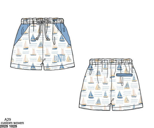 Pre Order 152: Sail Away- Dad/Mini Woven Traditional Swim Shorts