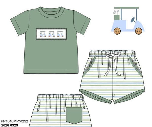 Pre Order 151: Floral & Golf- Boys Smocked Knit Shortie Set