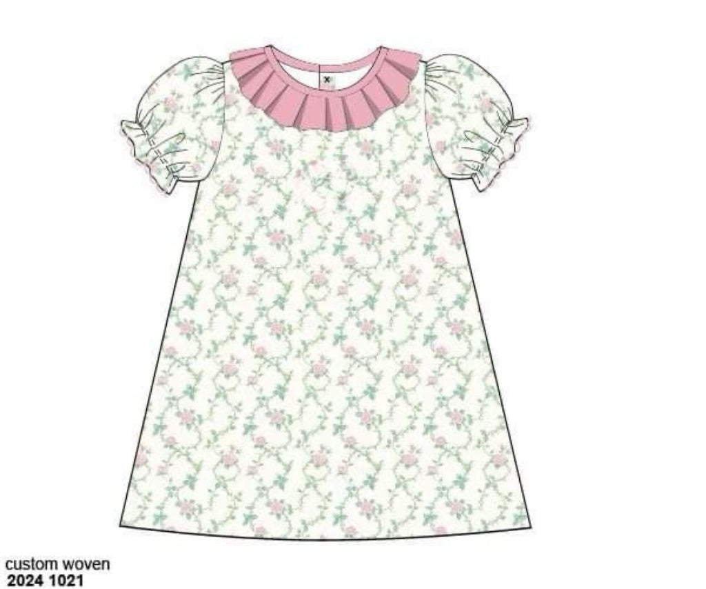 RTS: Rose Trellis- Girls Woven Dress
