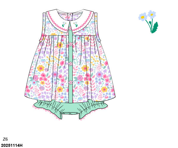 Pre Order 137: Anderson Floral & Stripes- Girls Knit Bubble