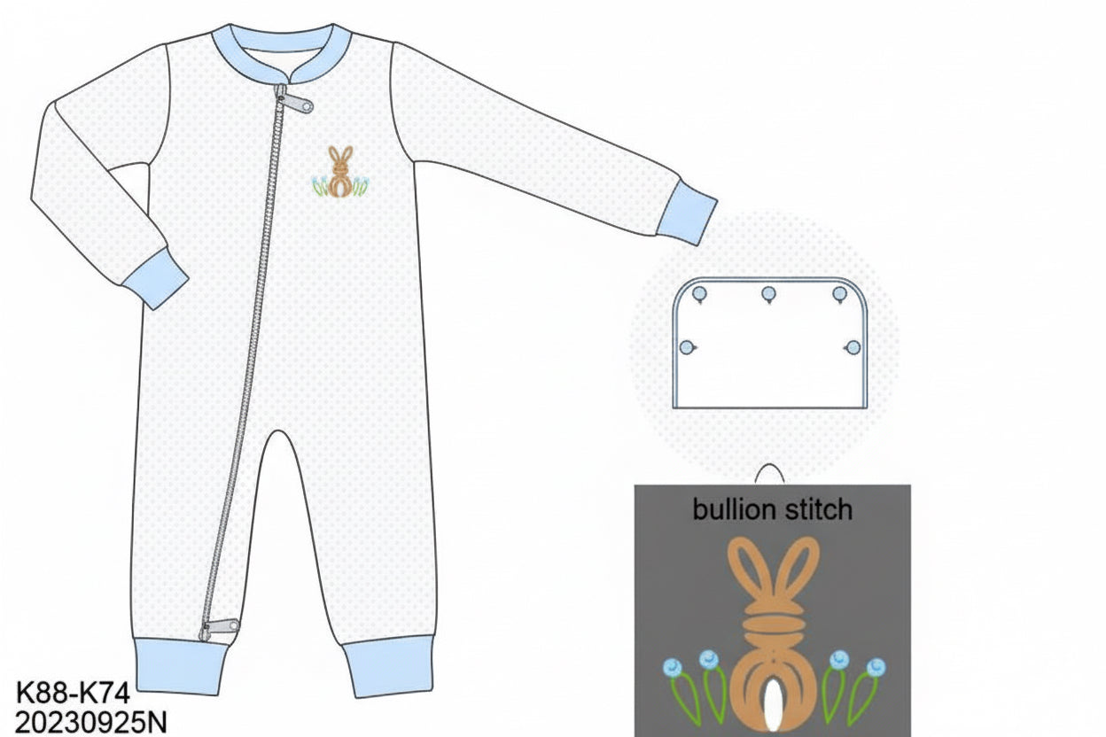 RTS: Snuggle Bunnies- Bullion Bunnies- Boys Knit 1pc Lounge (No Monogram)