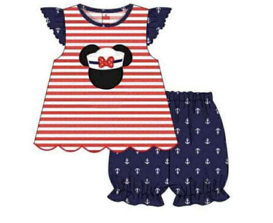 RTS: Nautical Mouse- Girls Knit Bubble Short Set