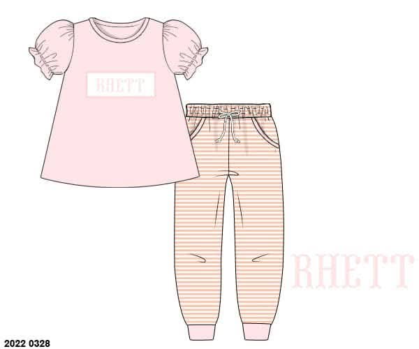 Pre Order 149: Everyday Name Smocks- Girls Pink & Peach Stripe Knit Jogger Set