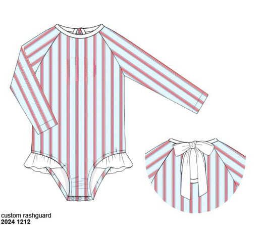RTS: Patriot Stripe- Girls 1pc Long Sleeve Rash Guard Swim