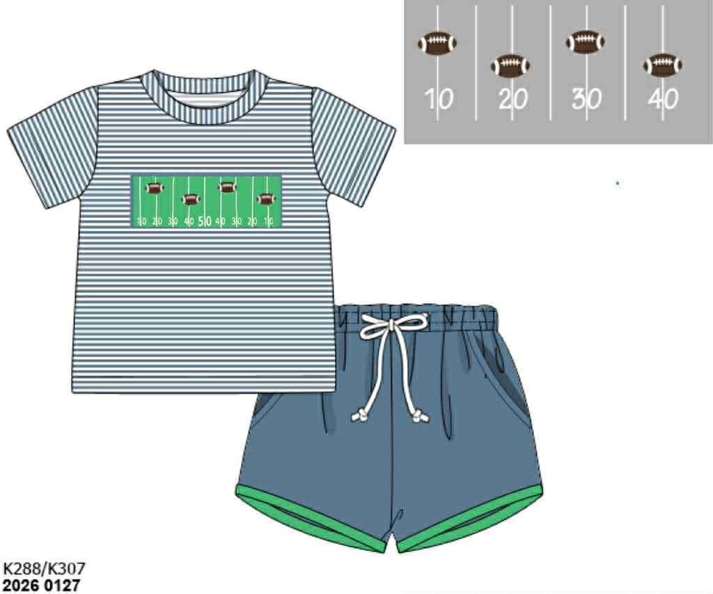 RTS: First & Ten- Boys Smocked Knit Shortie Set