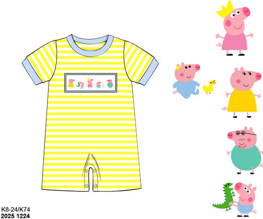 Pre Order 138: Piggy Family- Boys Smocked Knit Romper