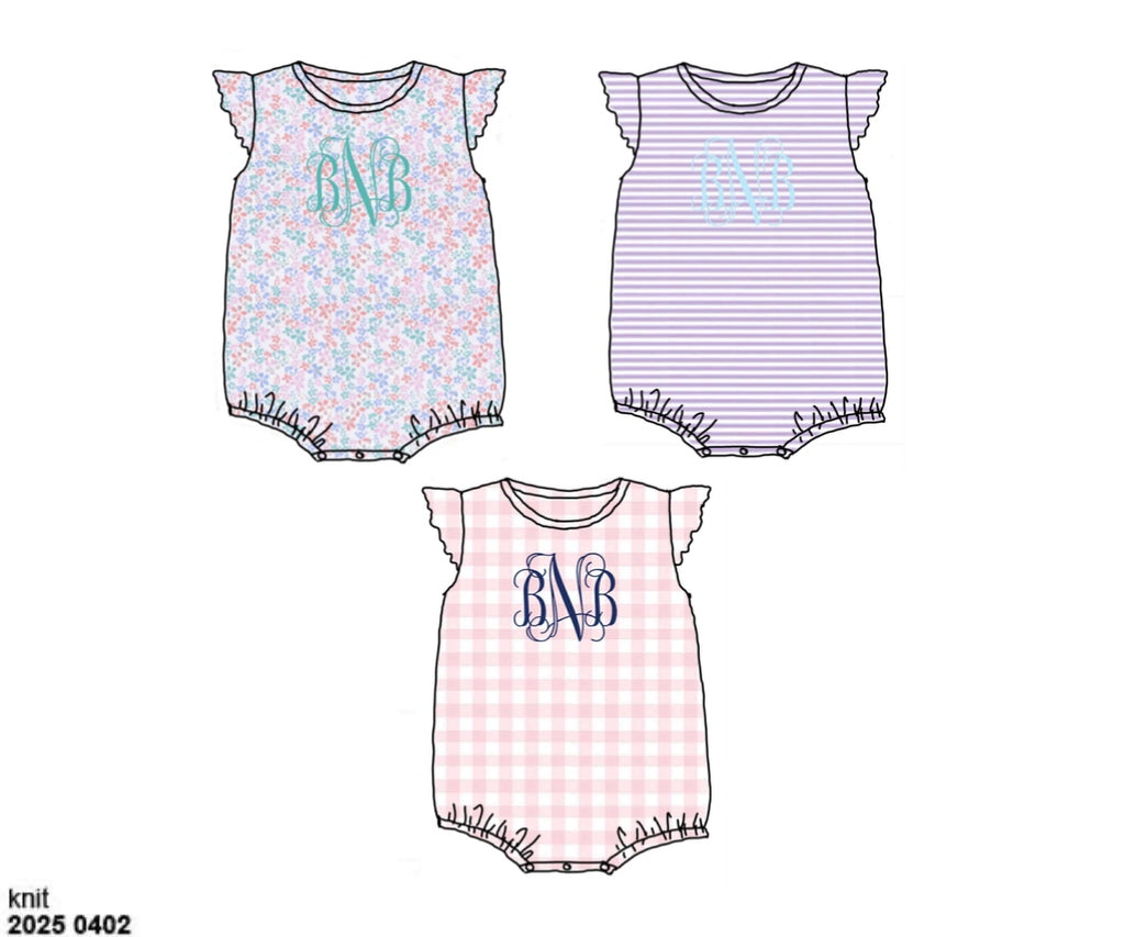 Pre Order 136: 3pc Bubble Pack- Girls Pink Gingham, Lavender Stripe, and Floral