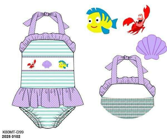 Pre Order 135: Under the Sea- Girls Rashguard 1pc Smocked Swim