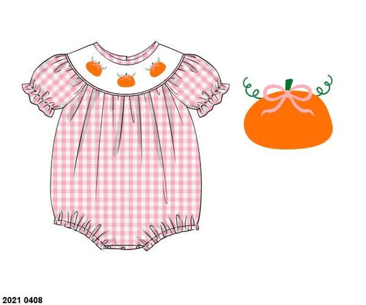 RTS: Gingham Pumpkins- Girls Woven Bubble