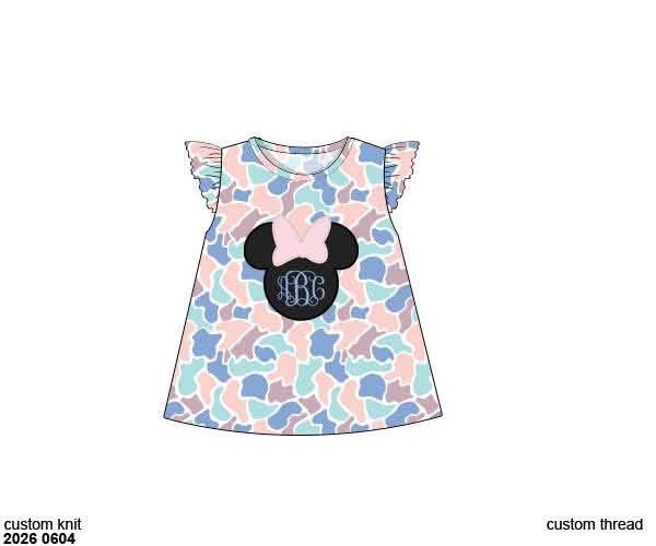 Pre Order 146: Characters- Girls Pink Camo Appliqué Knit Shirt
