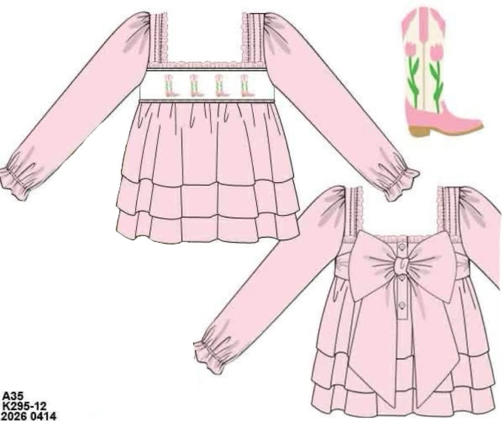 Pre Order 145: Mix & Match- Girls Smocked Boots Knit Ruffle Shirt
