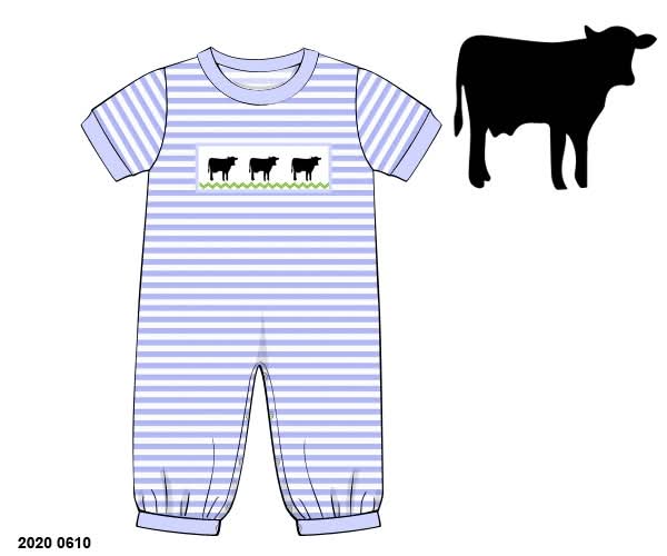 Pre Order 149: Boys Only- Smocked Cow Romper