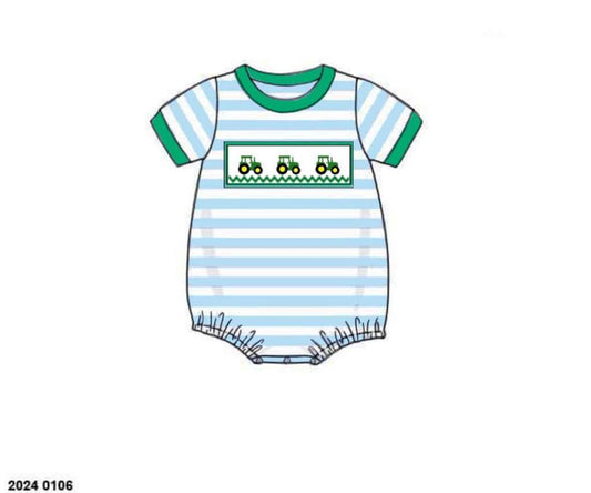 Pre Order 149: Boys Only- Smocked Tractor Bubble