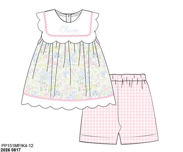 Pre Order 148: Izzy Floral & Blue Gingham- Girls Biker Short Set