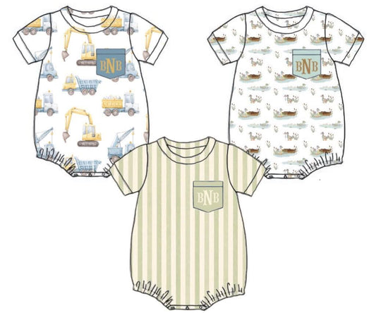 Special Pricing 2.0: 3pc Knit Pack- Boys Bubbles SS Busy Bees, Construction, Honey Dew Sage Bubbles