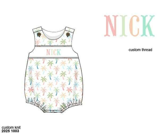 Pre Order 135: Pastel Palms- Boys Knit Name Smock Bubble