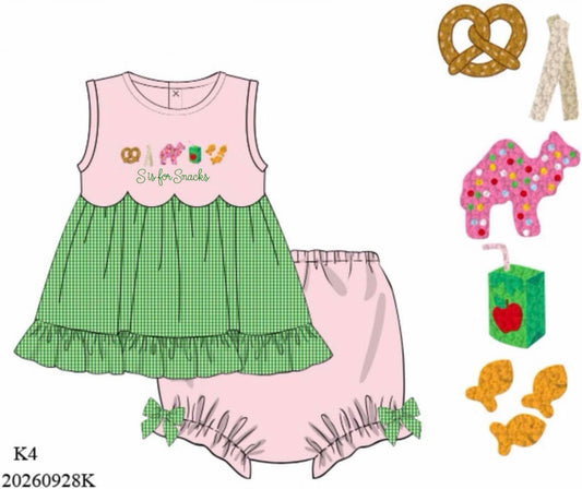 Pre Order 151: Snacks- Girls French Knot Bloomer Set