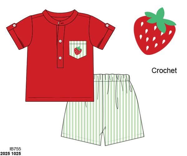 Pre Order 147: Strawberry Pickin'- Boys Crochet Short Set
