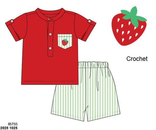 Pre Order 147: Strawberry Pickin'- Boys Crochet Short Set