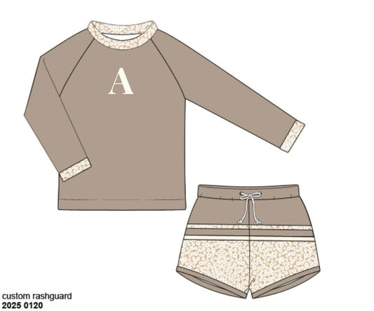 RTS: Fiji Sands- Boys 2pc Rash Guard Briefs Set “A”