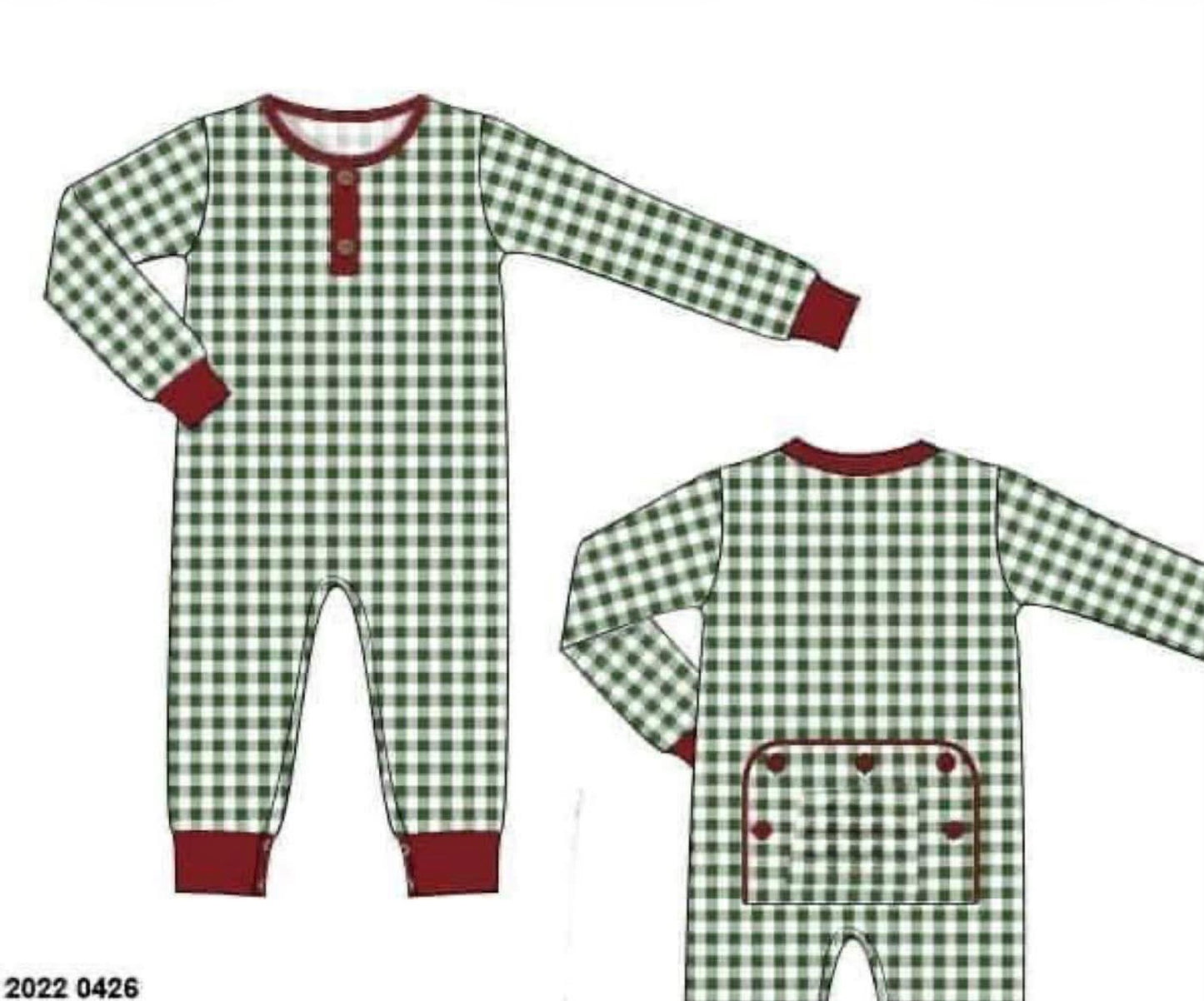 *CHRISTMAS RTS: Green Gingham & Garnet- Boys Knit 1pc Lounge