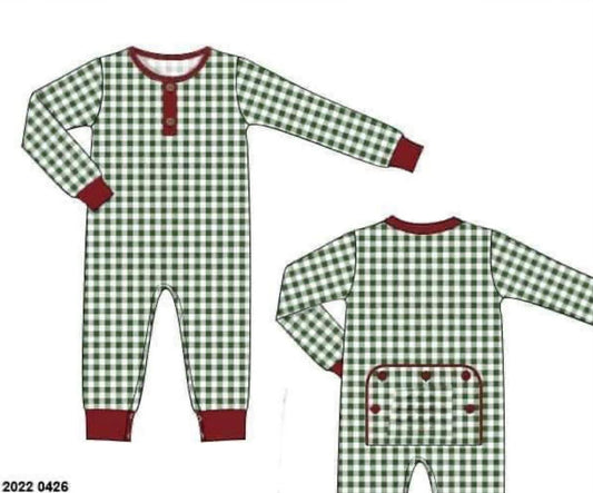 *CHRISTMAS RTS: Green Gingham & Garnet- Boys Knit 1pc Lounge