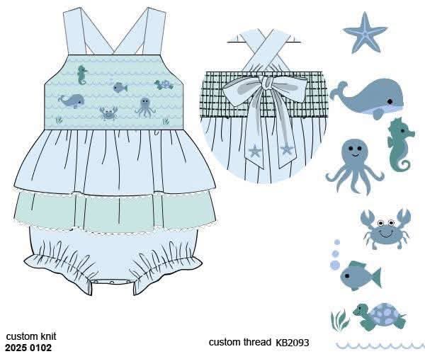 Pre Order 152: Riptide- Girls Smocked Knit Bubble