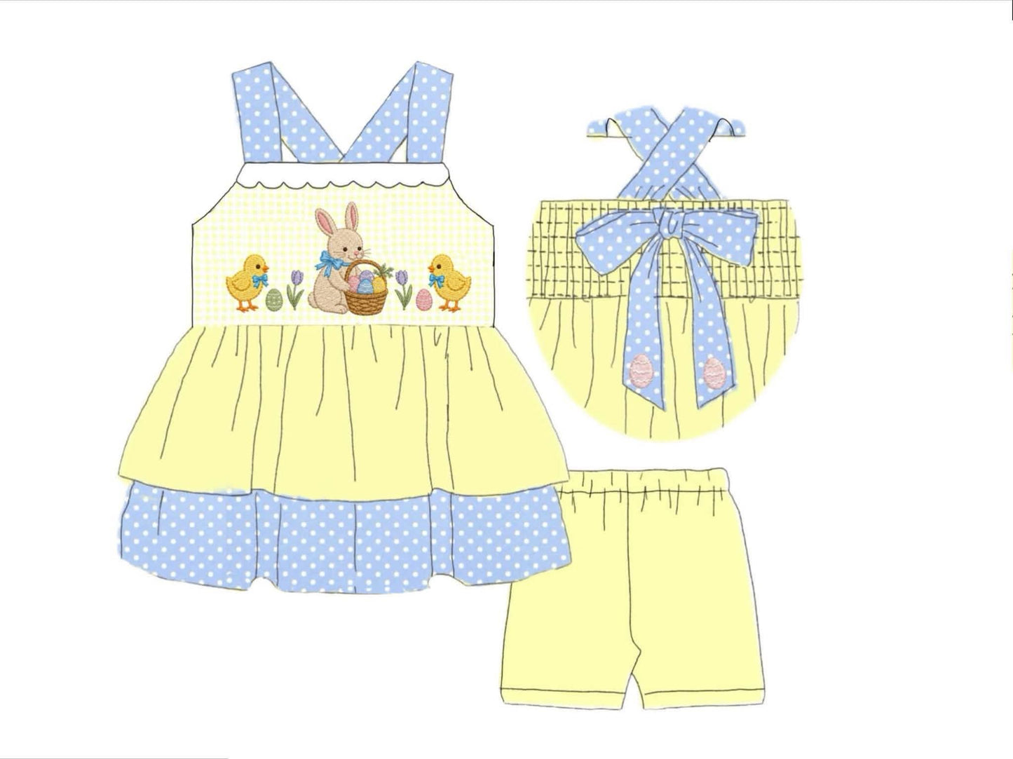 Pre Order 148: Chicks & Bunnies- Girls Knit Biker Short Set