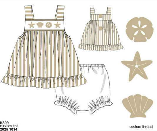 Pre Order 135: Coastal Classic- Girls Embroidered Bloomer Set