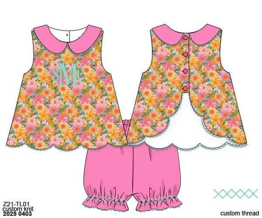 Pre Order 139: Poppy Floral & Plaid- Girls Bubble Short Set