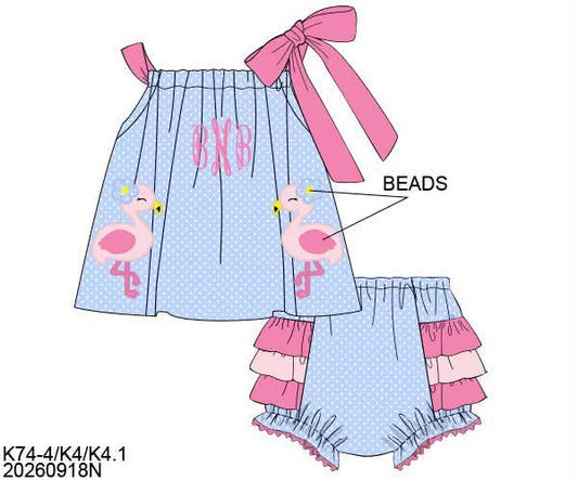 Pre Order 150: Flock of Fun- Girls Knit Bloomer Set