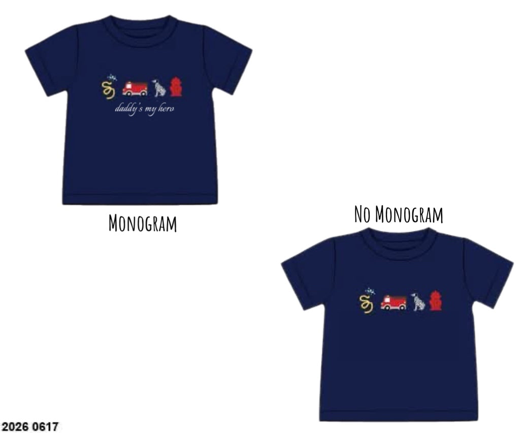 Pre Order 146: Boys Only- Fireman Hero Embroidered Knit Shirt