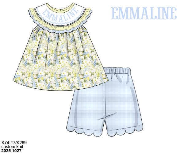 Pre Order 147: Birdie & Blue- Girls Name Smock Woven Short Set