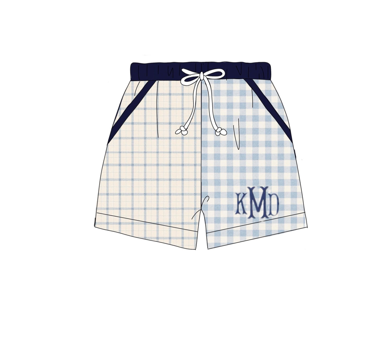 Pre Order 148: Kacie's Floral & Plaid- Dad/Mini Woven Angled Swim Shorts