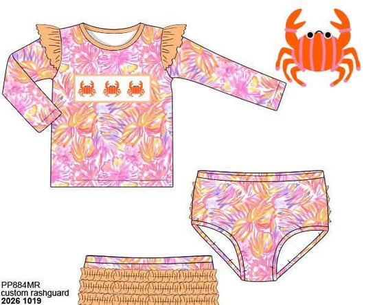 Pre Order 152: Crab Coast- Girls Smocked 2pc Long Sleeve Sleeve Swim