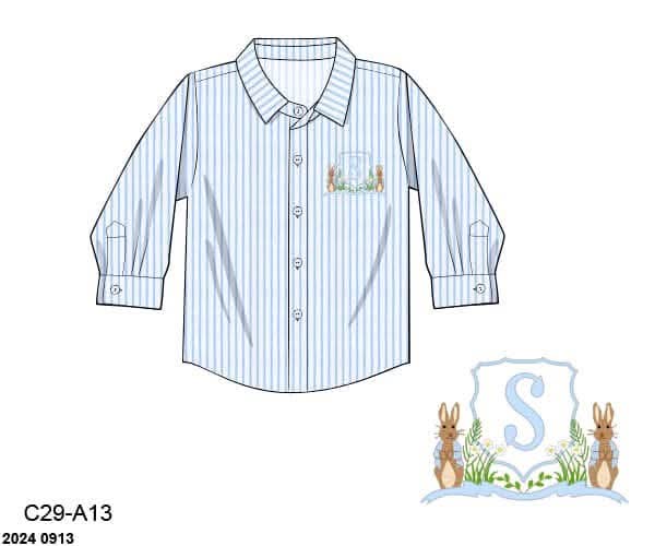 Pre Order 148: Bunny Crest- Dad/Mini Woven Button Up Shirt