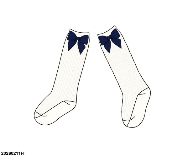 RTS: Navy & Tan Gingham- Girls Bow Socks