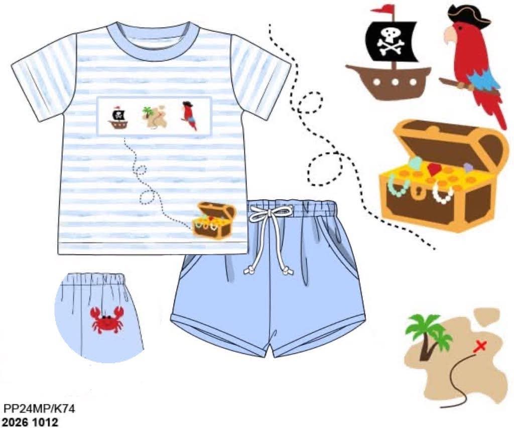 Pre Order 152: Pirate Treasure- Boys Knit Shortie Set