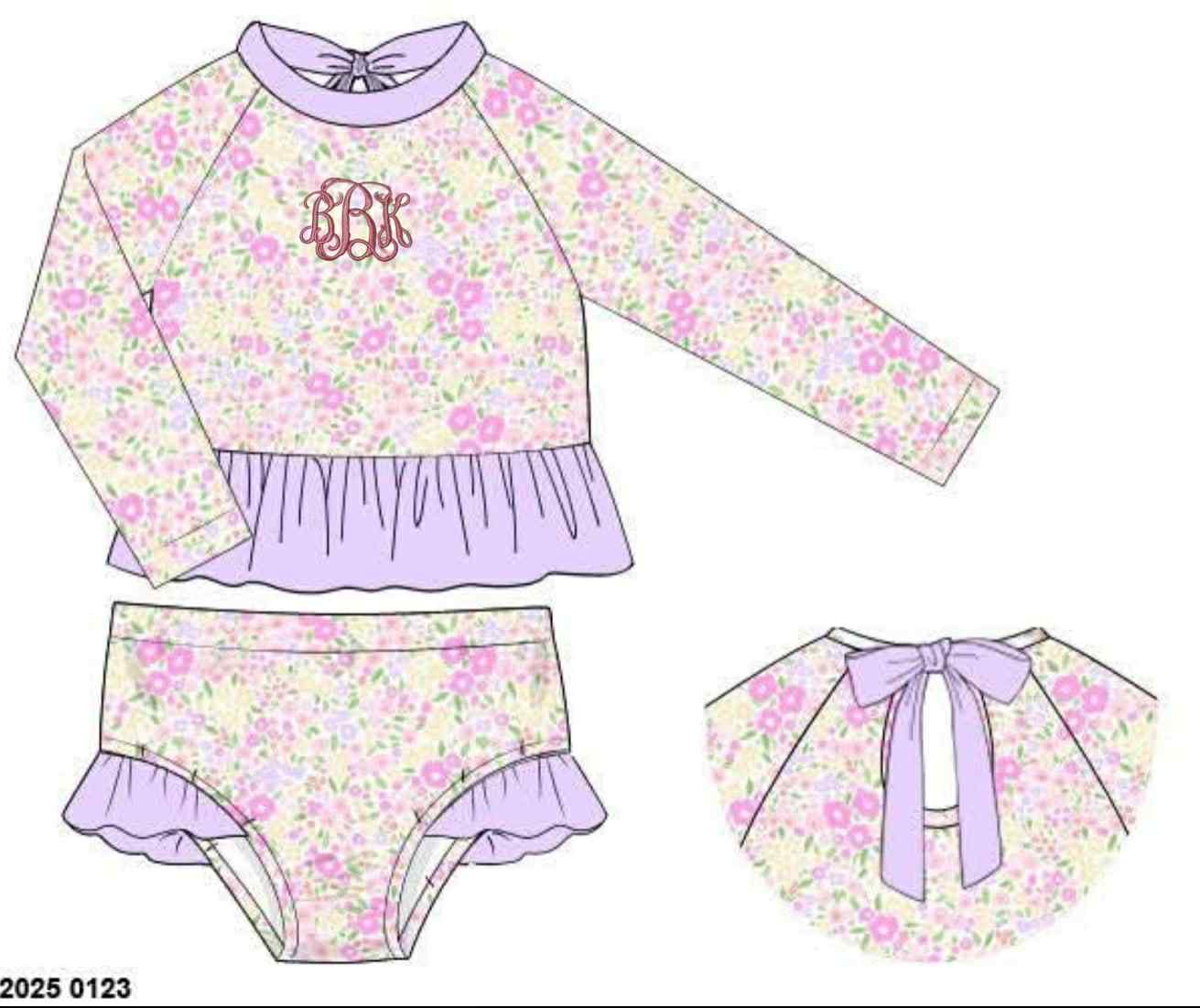 RTS:: Brynn Floral Swim- Girls 2pc Long Sleeve Rash Guard Swim "BBK"